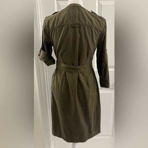 Talbots petites Olive Belted Ruffle Front Military Shirt Dress Size 4P - Picture 4 of 10